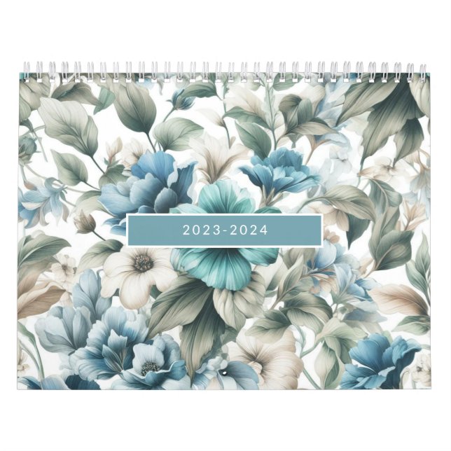 Calendrier Floral moderne bleu girly élégant élégant (Protection)