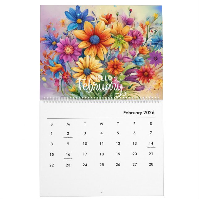 Calendrier floral moderne et élégant 2024 Mensuel (Feb 2026)