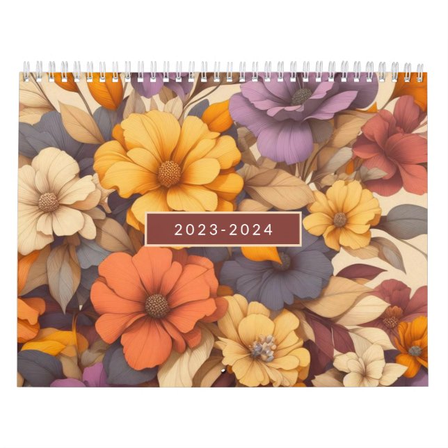 Calendrier Floral moderne rétro automne élégant (Protection)