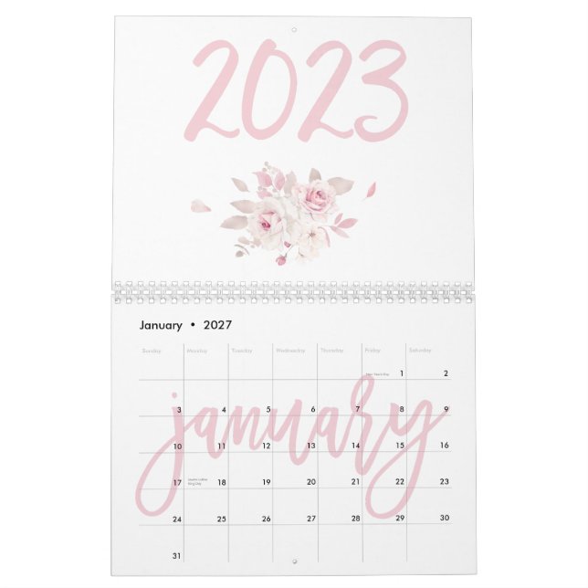 Calendrier floral moderne rose 2023 (Jan 2027)