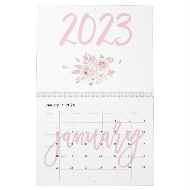 Calendrier floral moderne rose 2023 (Jan 2026)