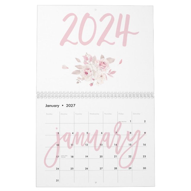 Calendrier floral moderne rose 2024 (Jan 2027)