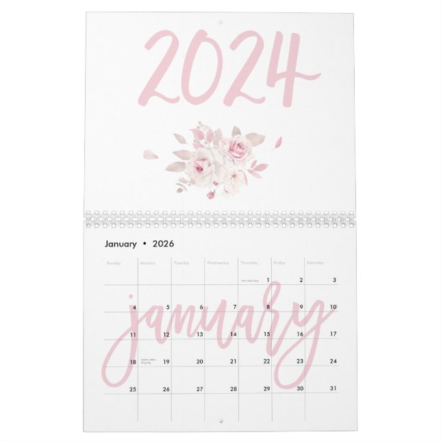 Calendrier floral moderne rose 2024 (Jan 2026)