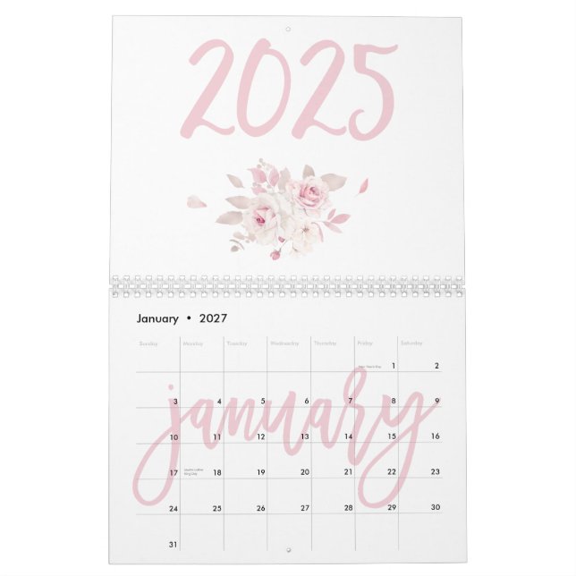 Calendrier floral moderne rose 2025 (Jan 2027)