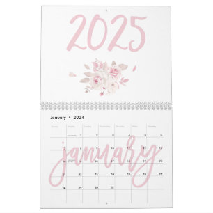Calendrier floral moderne rose 2025