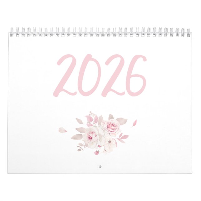 Calendrier floral moderne rose 2026 (Protection)