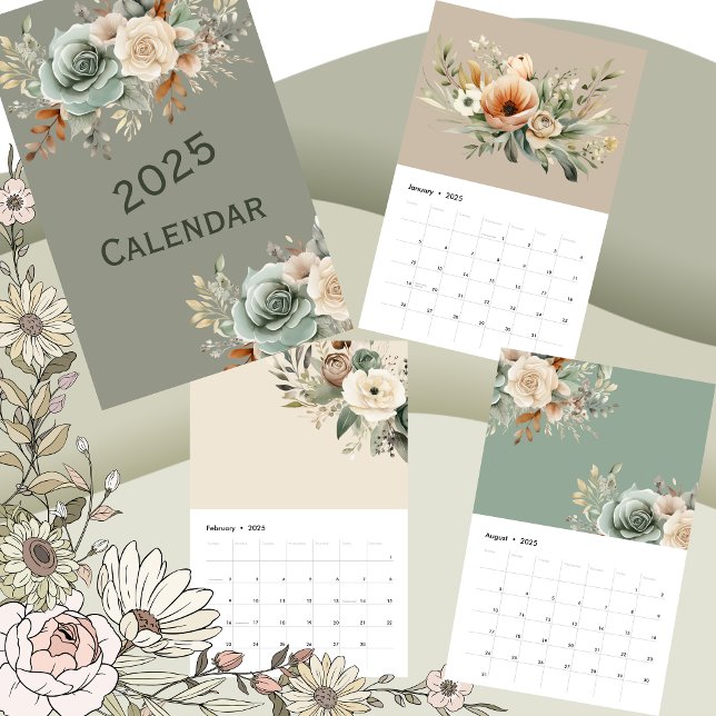 Calendrier floral Neutre 2025 (2025 Neutral Sage Floral Calendar)