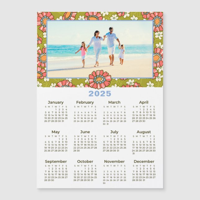 Calendrier floral Retro Photo personnalisée 2025 (Devant)