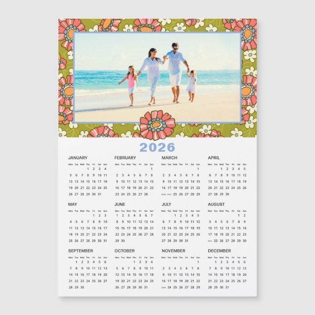 Calendrier floral Retro Photo personnalisée 2026 (Devant)