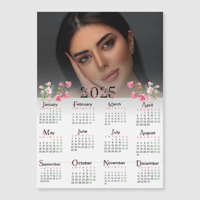 Calendrier floral rose 2025 Photo personnalisée (Devant)