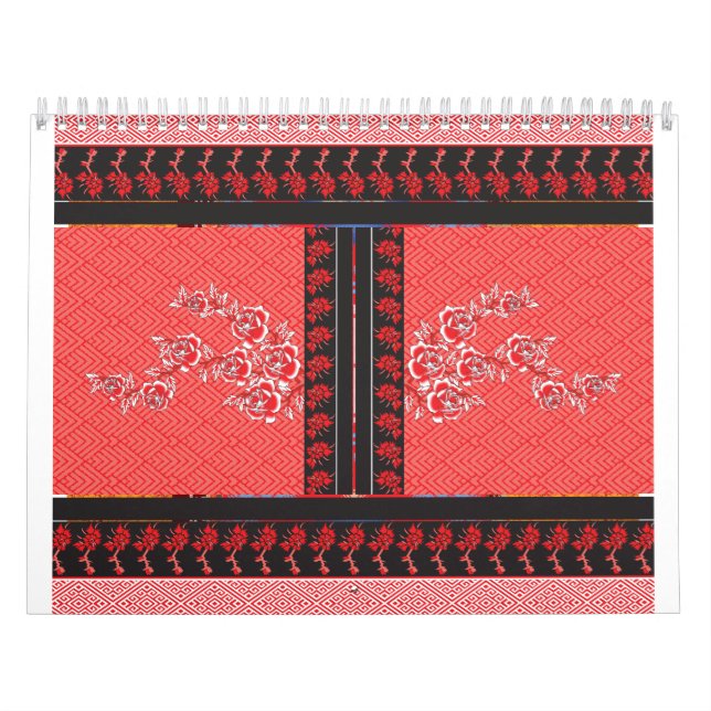 Calendrier floral rouge | Style mural à motif d'ar (Protection)