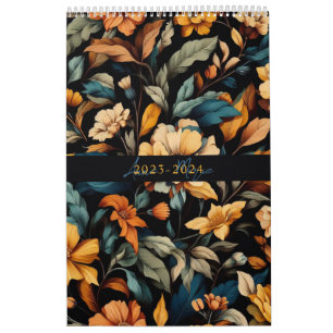 Calendrier Floral rustique vintage élégant noir