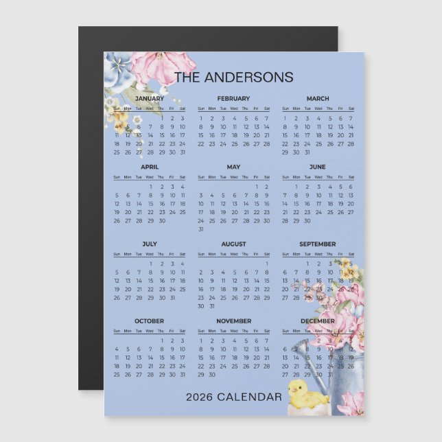 Calendrier floral simple mais élégant 2026 | Aiman (Devant / Derrière)