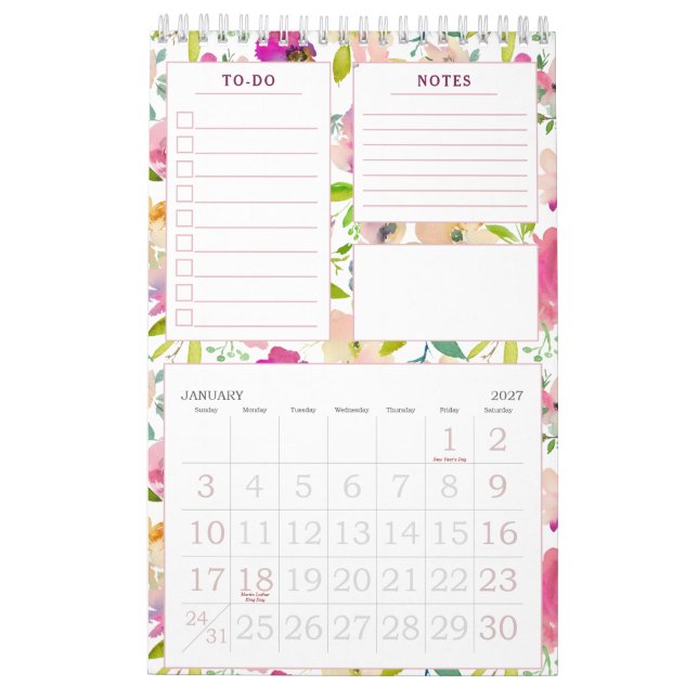 Calendrier Flore Chic Floral Personnalisé À faire mensuelleme (Jan 2027)