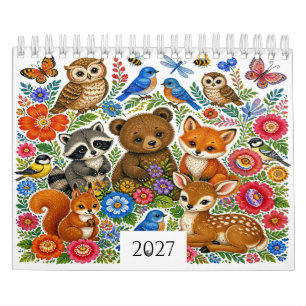 Calendrier Folk Art Woodland Animals 12 mois