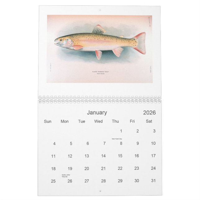 Calendrier frais et de mer de poissons (Jan 2026)