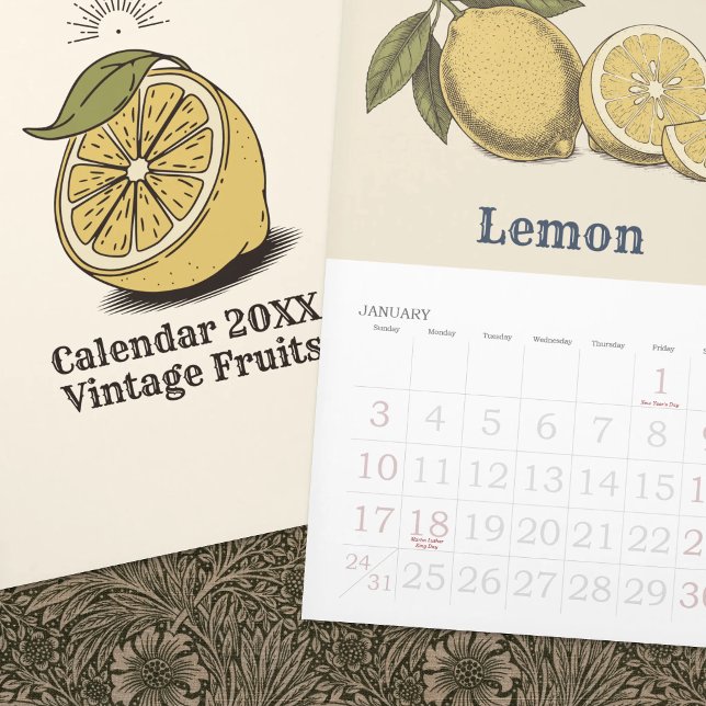 Calendrier Fruits de verger vintage (Vintage Orchard Fruits Calendar)