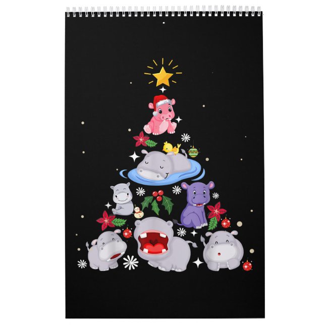 Calendrier Funny arbre de Noël hippo| Hippopotame de Noël (Protection)