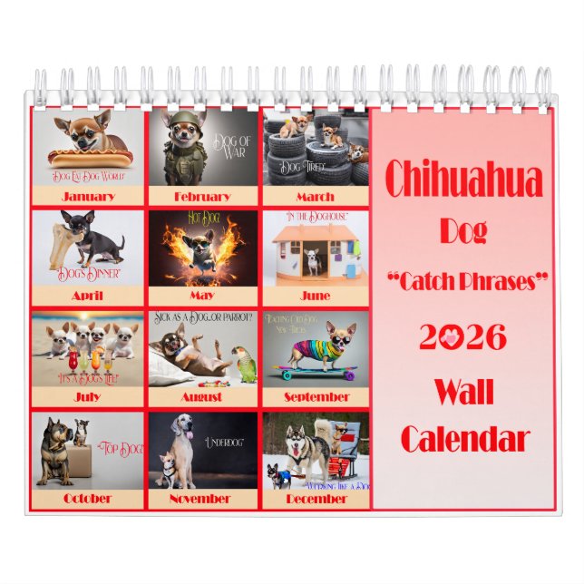 Calendrier Funny Chihuahua 2026 Catchphrases Wall Calendar (Protection)