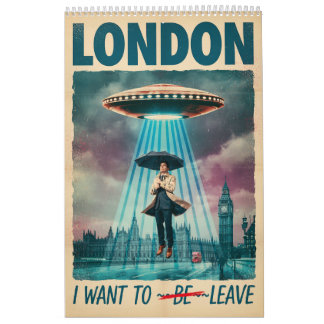 Calendrier Funny London Alien Abduction Retro Sci-Fi Poster