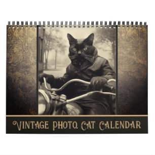 Calendrier Funny Vintage Sepia photo Black Cat