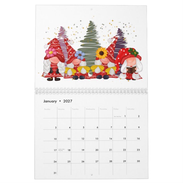 Calendrier Gnome N'Importe Quelle Année Mignonne A (Jan 2027)