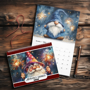 Calendrier Gnomes adorables 2025 Moyen Deux pages