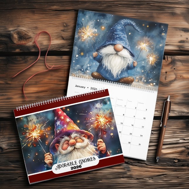 Calendrier Gnomes adorables 2026 Moyen Deux pages (Créateur téléchargé)