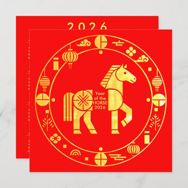 Calendrier Gold Chinois nouvelle année 2026 (Devant / Derrière)
