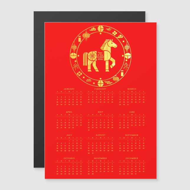 Calendrier Gold Chinois nouvelle année 2026 (Devant / Derrière)