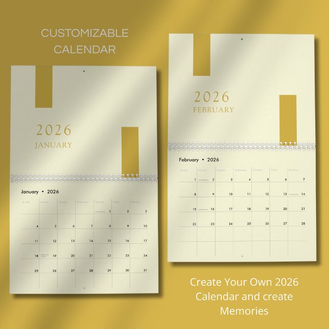 Calendrier Gold Minimalist Modern 2026 Wall Calendar (Créateur téléchargé)