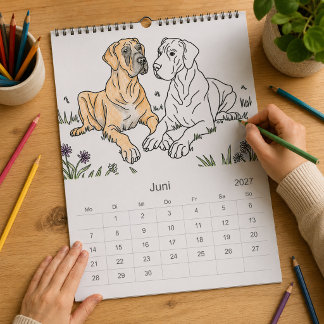 Calendrier Grand Danois Coloration Personnalisée 18 Mois