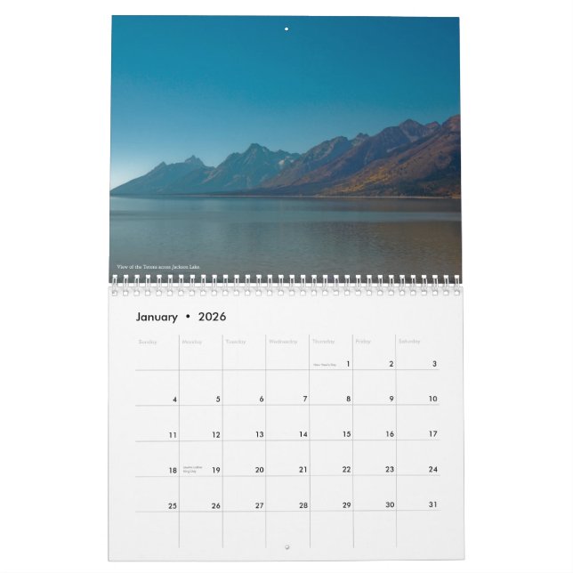 Calendrier grand de Teton et de Yellowstone (Jan 2026)