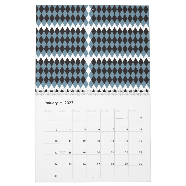 Calendrier graphique damé illustration haute, (Jan 2027)
