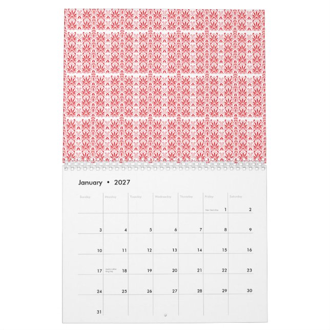 Calendrier Graphiques floraux rouges et roses avec géraniums  (Jan 2027)