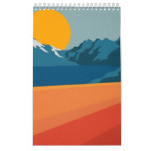 Gras Retro Mountain Scene - Rouge et Bleu Minimali