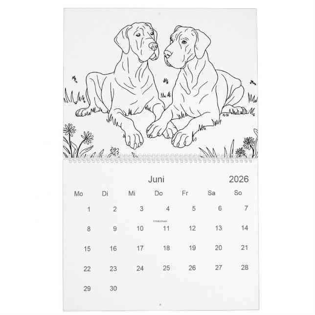 Calendrier Great Dane 18-Month Coloring Personalized (Jun 2026)