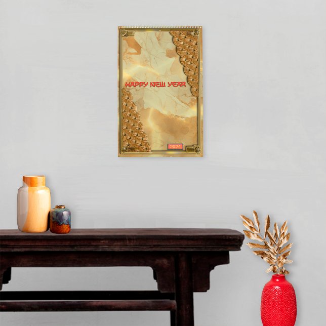 Calendrier Green Red Gold 12 signes chinois de zodiaque Nouve (Cover)