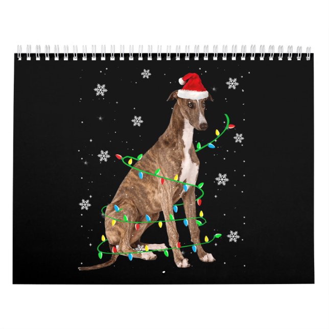 Calendrier greyhound, petit feu de Noël, père Noël (Protection)