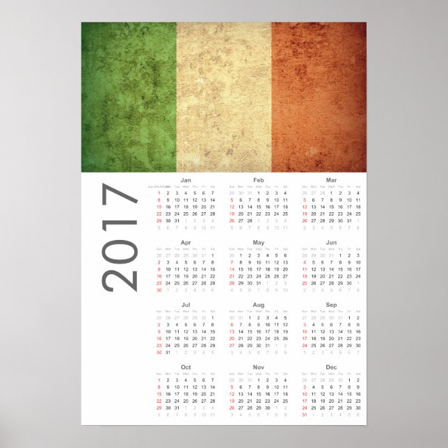 Calendrier Grunge Italie Drapeau 2017 Affiche (Devant)
