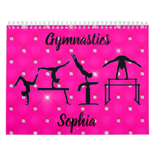 Calendrier Gymnastique courbée rose chaud Faux Rhinestone