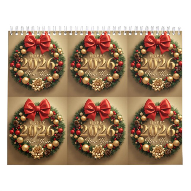 Calendrier happy new year 2026 festive wreath  (Protection)