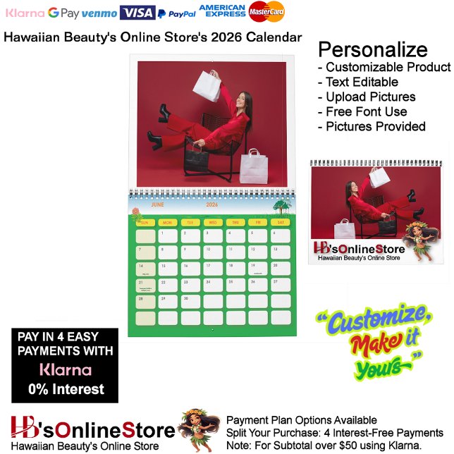 Calendrier Hawaiian Beauty's Online Store (HB's Online Store) (Hawaiian Beauty's Online Store (HB's Online Store) 2026 Calendar.)