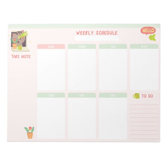 Calendrier hebdomadaire Bloc-notes 8,5 x 11 (Devant)