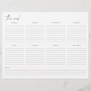 Calendrier hebdomadaire du planificateur non daté