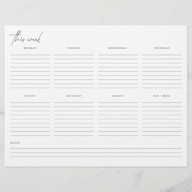 Calendrier hebdomadaire du planificateur non daté (Devant)
