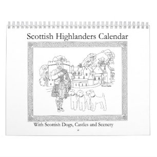Calendrier Highlanders écossais, châteaux et chiens