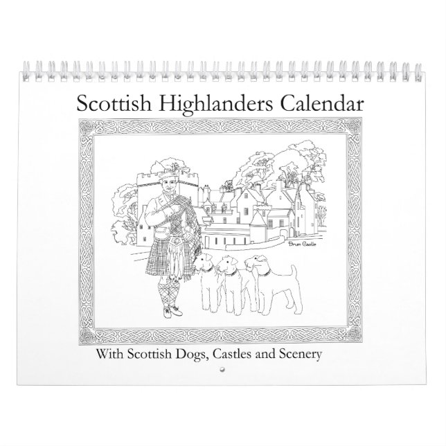 Calendrier Highlanders écossais, châteaux et chiens (Protection)