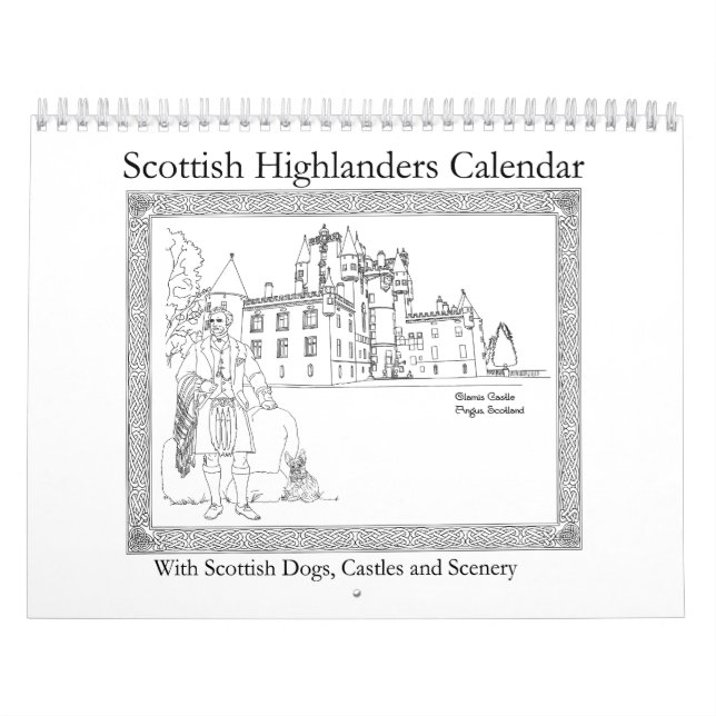 Calendrier Highlanders écossais, châteaux et chiens (Protection)