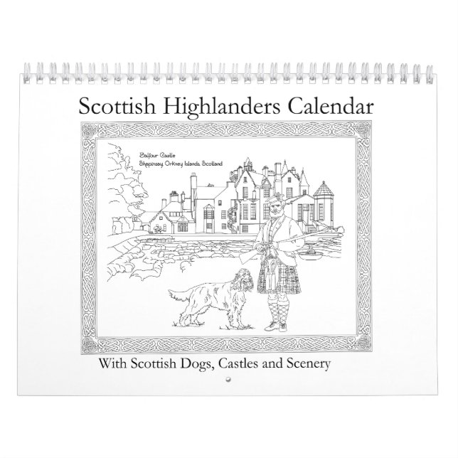 Calendrier Highlanders écossais, châteaux et chiens (Protection)